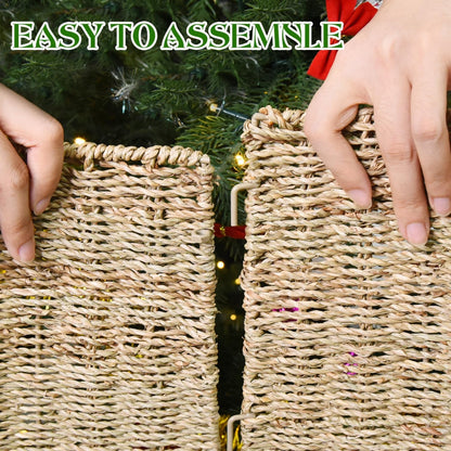 32 in Extra Large Rattan Christmas Tree Collar Basket - Rustic Handcrafted Christmas Tree Stand Cover Woven Tree Skirt Collar Christmas Tree Decoration Farmhouse Indoor Decorations for Home