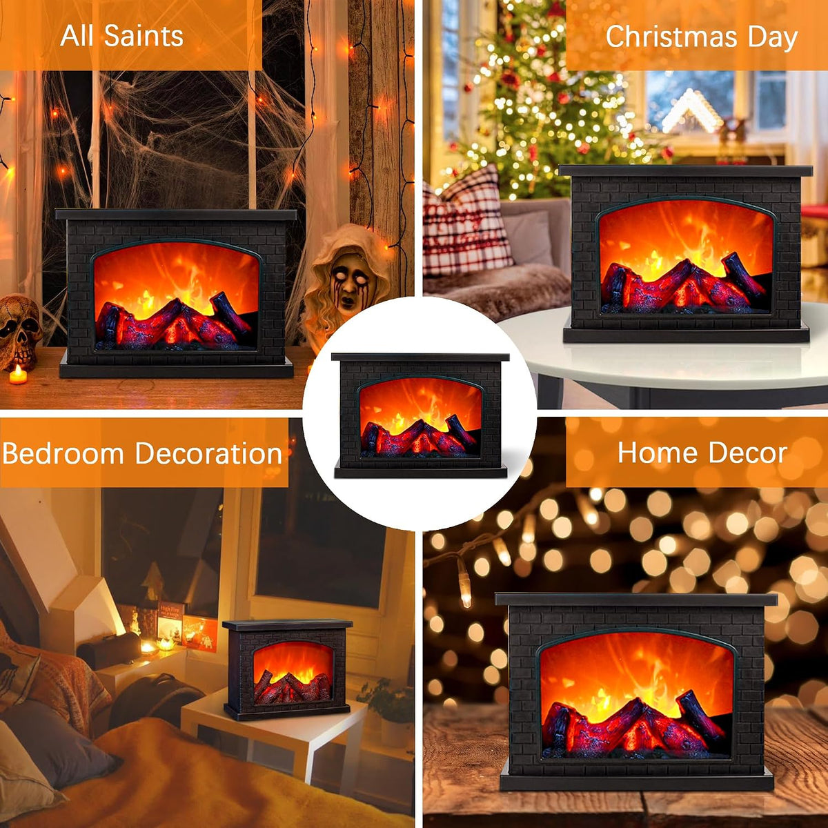 Fireplace Lanterns Decorative,Small Fake Fire Place Lamp,Led Flame Effect