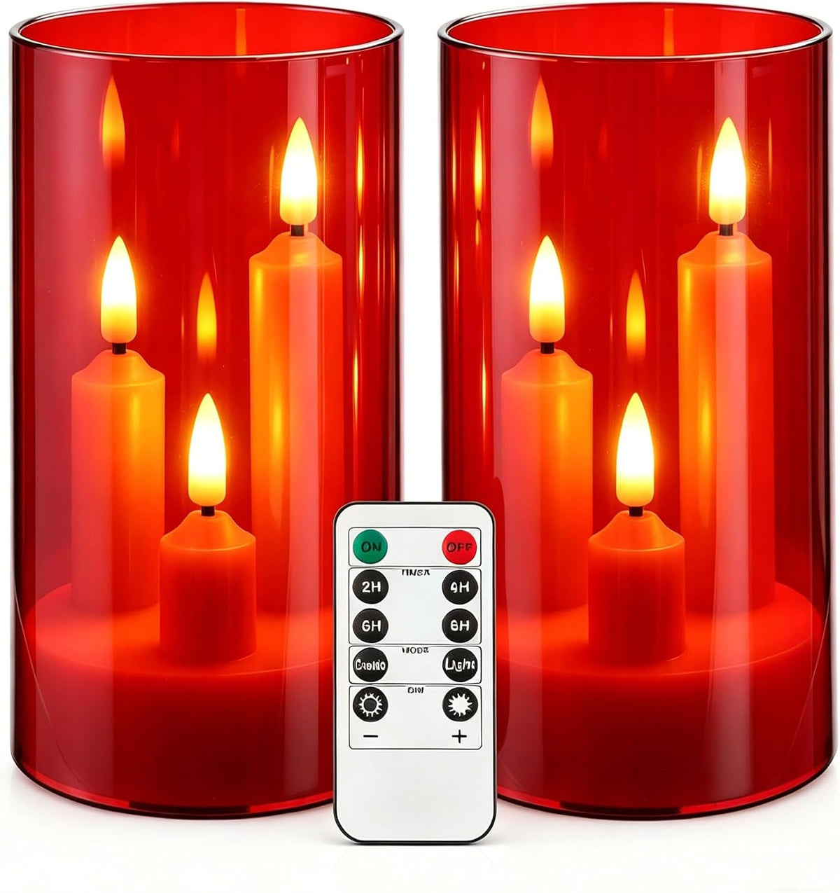 2 Pack Flameless Taper Candles, 3D Realistic Wick LED Taper Candle Lights with Clear Acrylic Cover, Remote Control Battery Operated Flickering Candles for Wedding, Party, Christmas, Home Table Decor.