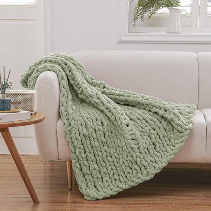 Chunky Knit Blanket Throw for Couch 51"×63" Light Grey