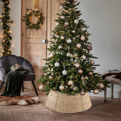32 in Extra Large Rattan Christmas Tree Collar Basket - Rustic Handcrafted Christmas Tree Stand Cover Woven Tree Skirt Collar Christmas Tree Decoration Farmhouse Indoor Decorations for Home