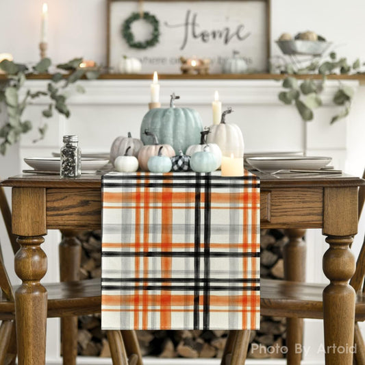 Plaid Fall Table Runner 13X108 Inch
