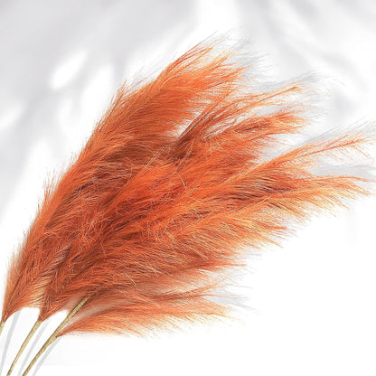 43 Inch Fluffy Fake Faux Pampas Grass Large Stems 3 Pcs for Tall Vase Filler, Boho Home Kitchen Wedding Room Decor(Orange)
