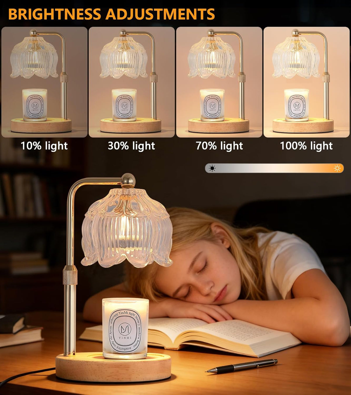 Gold Candle Warmer Lamp for Flower-Shaped Glass,Wax Melt Warmer for Jar Candles,Candle Warmer Lamp with Timer Dimmable, Birthday Mother'S Day Valentines Gifts for Women Mom Sister Wife Bedroom