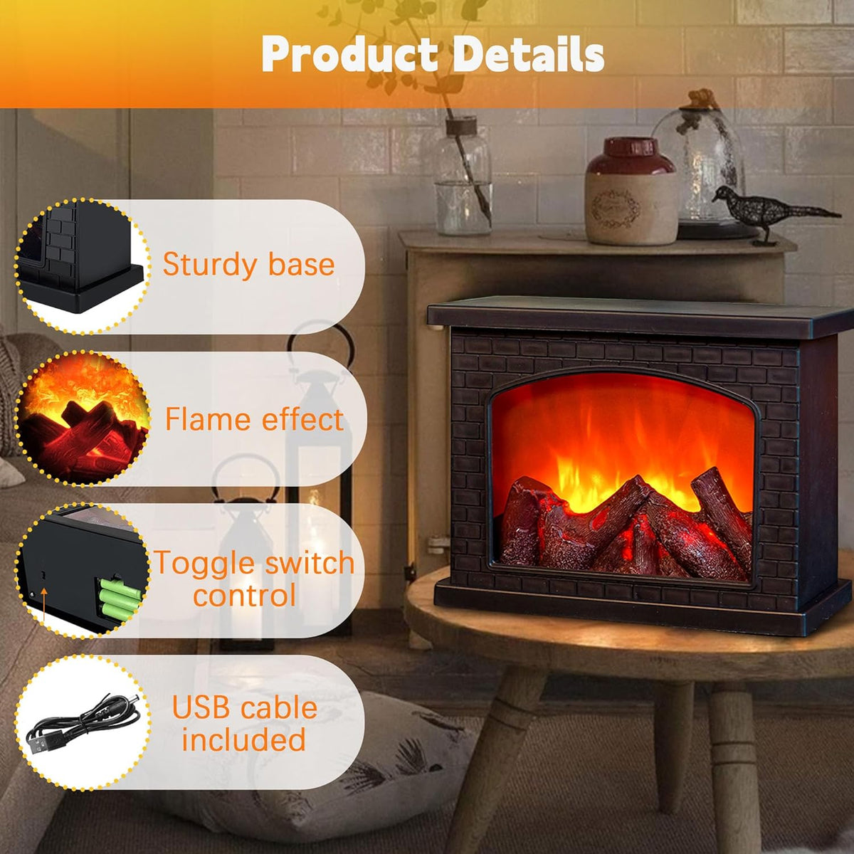 Fireplace Lanterns Decorative,Small Fake Fire Place Lamp,Led Flame Effect