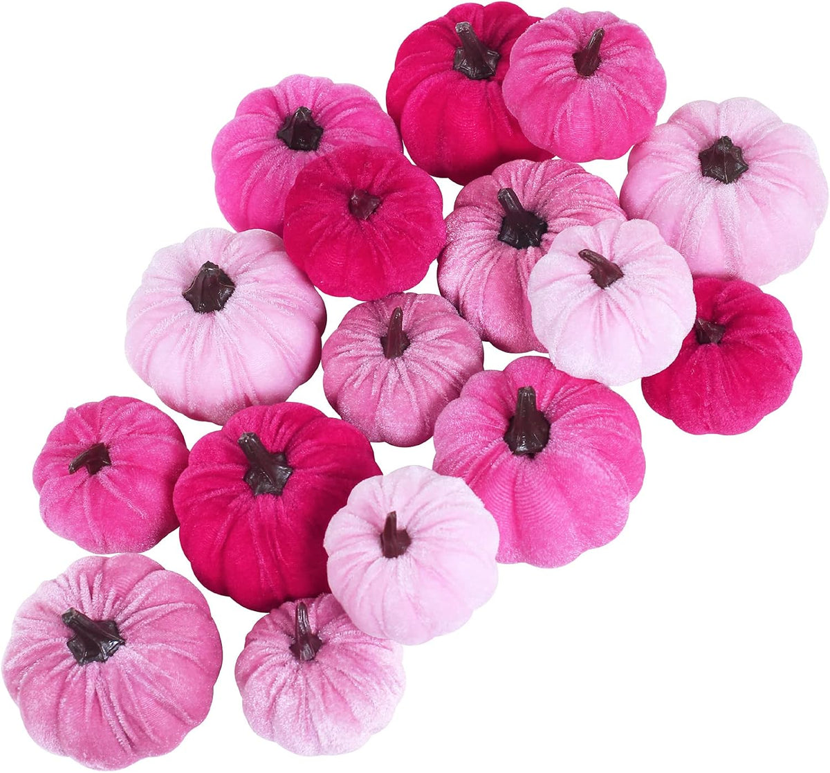 Velvet Pumpkins, Set of 16 — Burgundy, Bronze, Gray