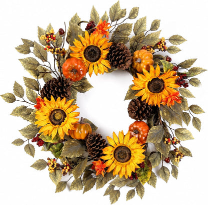22" Fall Wreath for Front Door Pumpkin Artificial Wall Decor Autumn