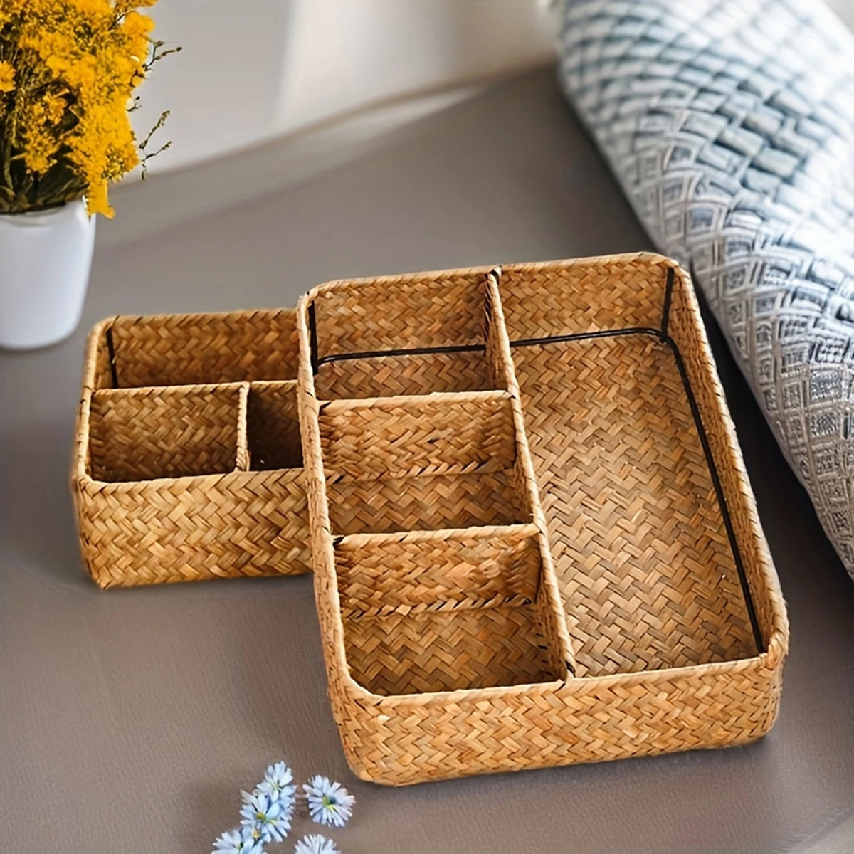 Woven Willow Storage Basket — Four Compartments