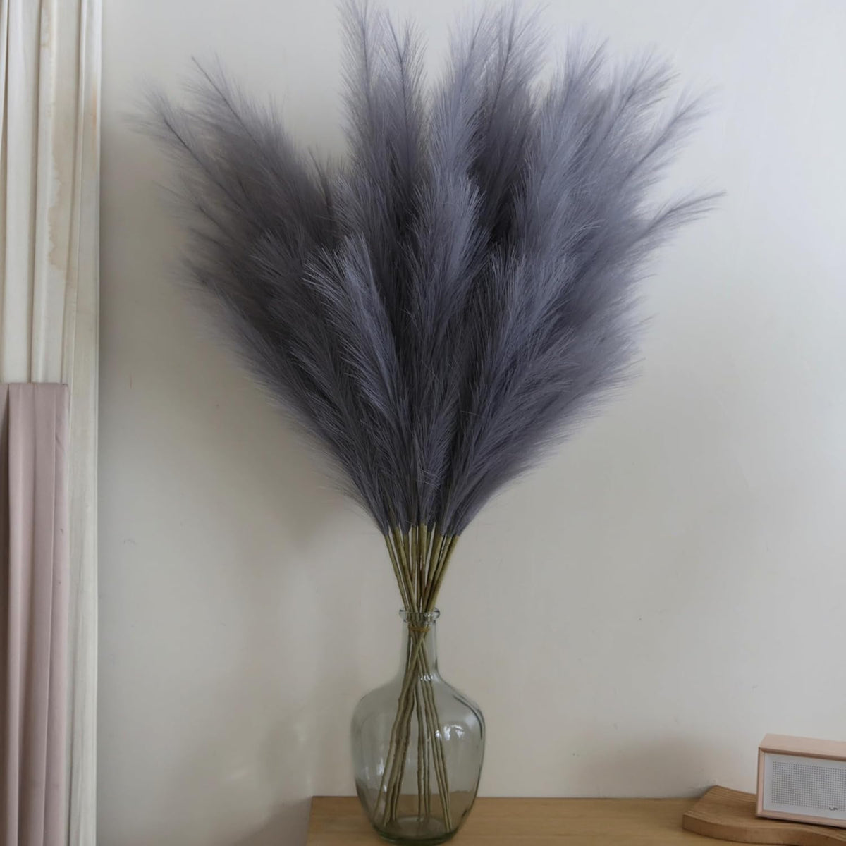 43 Inch Fluffy Fake Faux Pampas Grass Large Stems 3 Pcs for Tall Vase Filler, Boho Home Kitchen Wedding Room Decor(Orange)