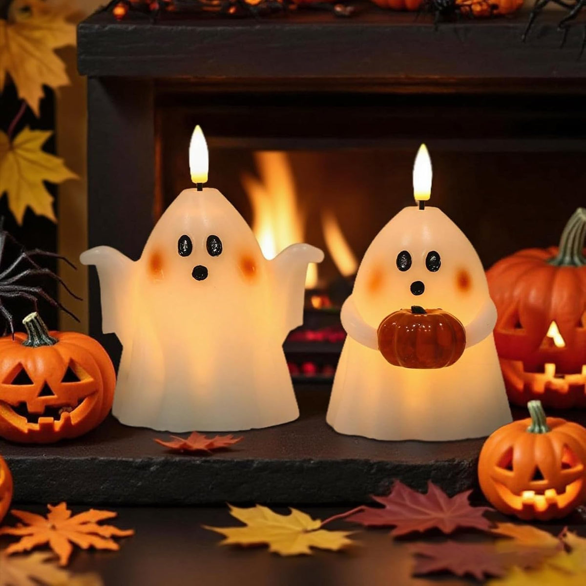 Ghost Halloween Flameless Candles Battery Operated with 6H Timer