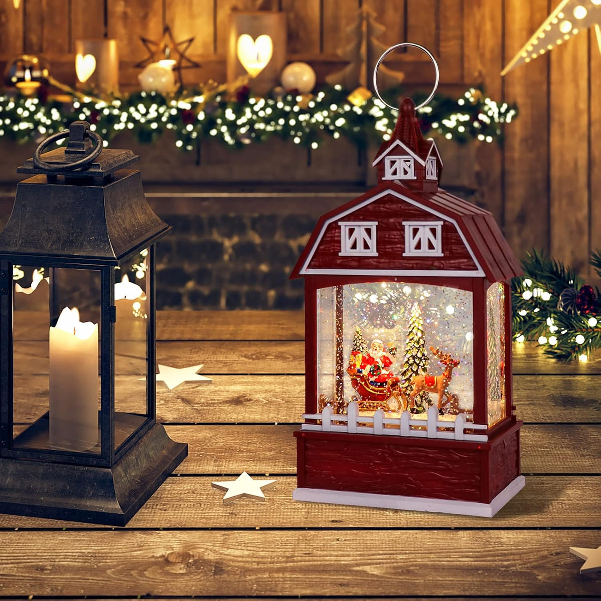 Santa Claus Red Musical Snow Globe Lantern with 6H Timer
