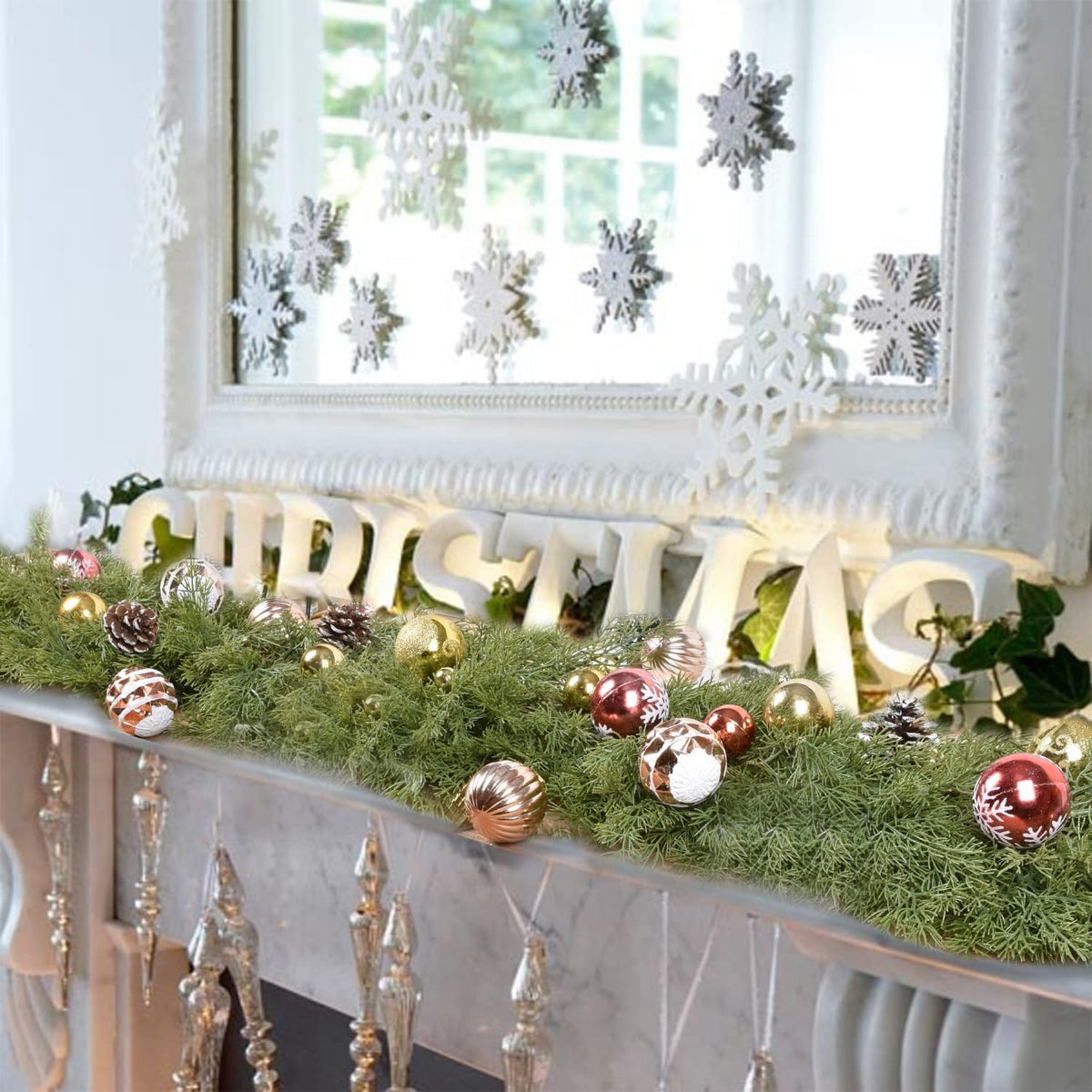 6.01Ft Christmas Garland Pine Cypress Artificial Greenery Garland,Artificail Pine Christmas Garland for Holiday Season Mantel Fireplace Table Runner Centerpiece Décor