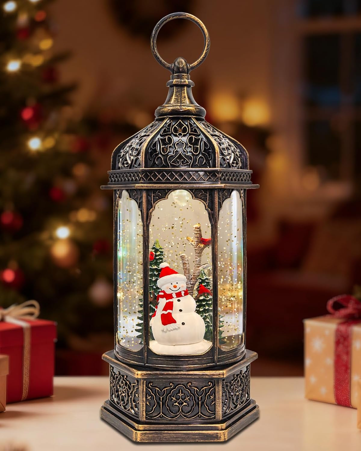 Snow Globe Lantern, 9" snowman