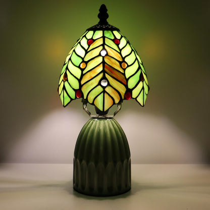 Tiffany Stained Glass Mushroom Table Lamp 12.5 Inch -Blue Red Tulips