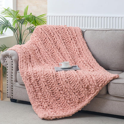 Chunky Knit Blanket Throw for Couch 51"×63" Light Grey