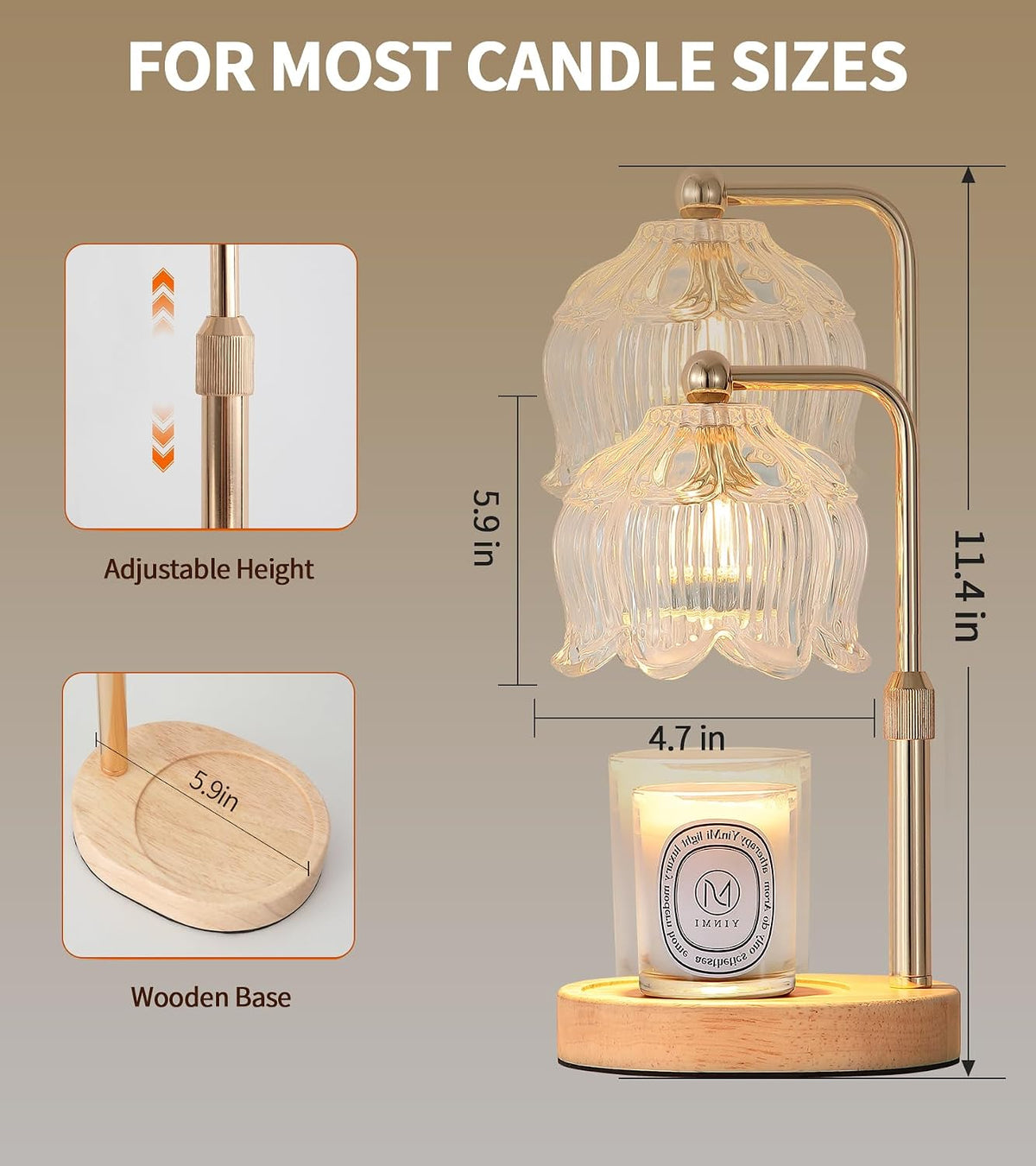 Gold Candle Warmer Lamp for Flower-Shaped Glass,Wax Melt Warmer for Jar Candles,Candle Warmer Lamp with Timer Dimmable, Birthday Mother'S Day Valentines Gifts for Women Mom Sister Wife Bedroom