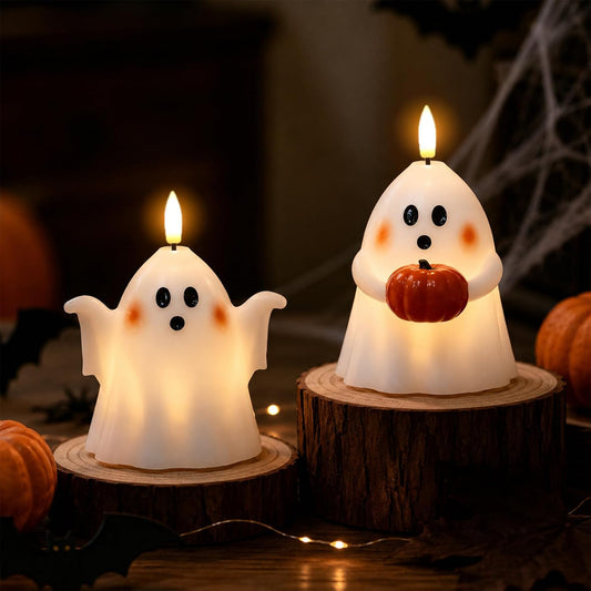 Ghost Halloween Flameless Candles Battery Operated with 6H Timer