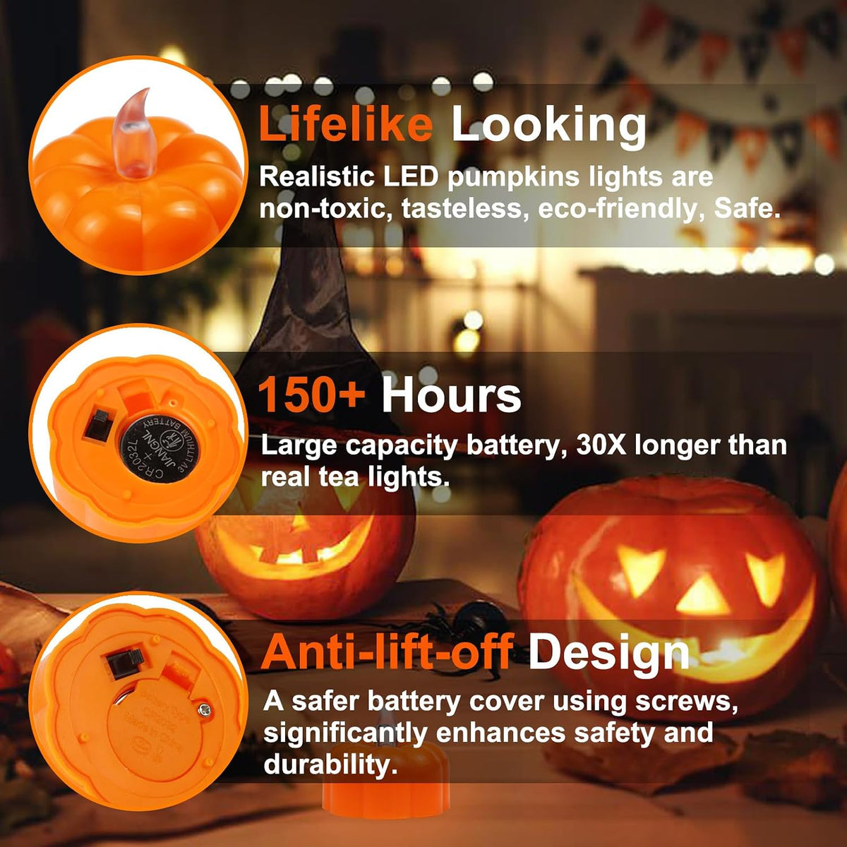24 Pack Pumpkin Tea Lights Fall Decorations Indoor, LED Pumpkin Light
