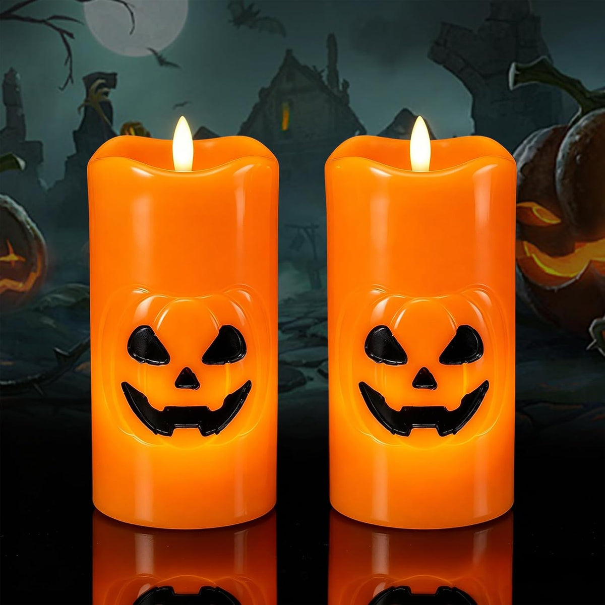 Ghost Halloween Flameless Candles Battery Operated with 6H Timer