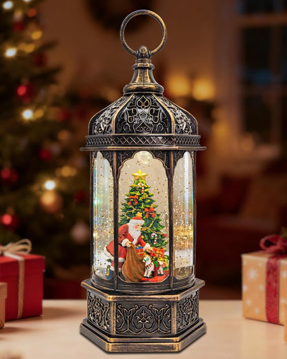 Lighted Christmas Snow Globe Lantern, Musical Snow Globe with 8 Songs, Gingerbread Santa Chef Baking Scene, Swirling Glitter Water Lantern, 9" Indoor Christmas Decor, for Kids & Adults