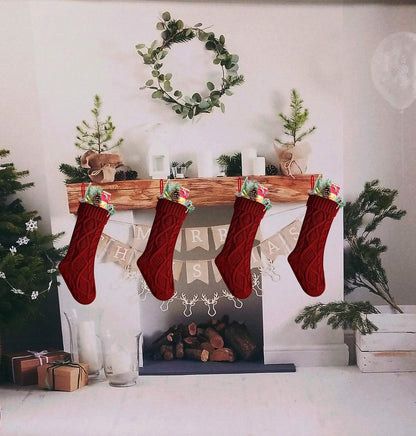 Pack 6,18" Unique Burgundy Knit Christmas Stockings, Style2