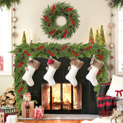 9.8FT Christmas Cedar Garland with 3 Pinecone Berry, Realistic Soft Faux Cedar Garlands,Thickness Pine Garland for Home Fireplace Mantle Table Stair Handrail, Indoor Outdoor Christmas Decorations