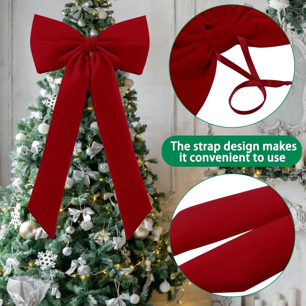 Large Christmas Tree Topper Bow Ornament 15X30 Inch(Red)