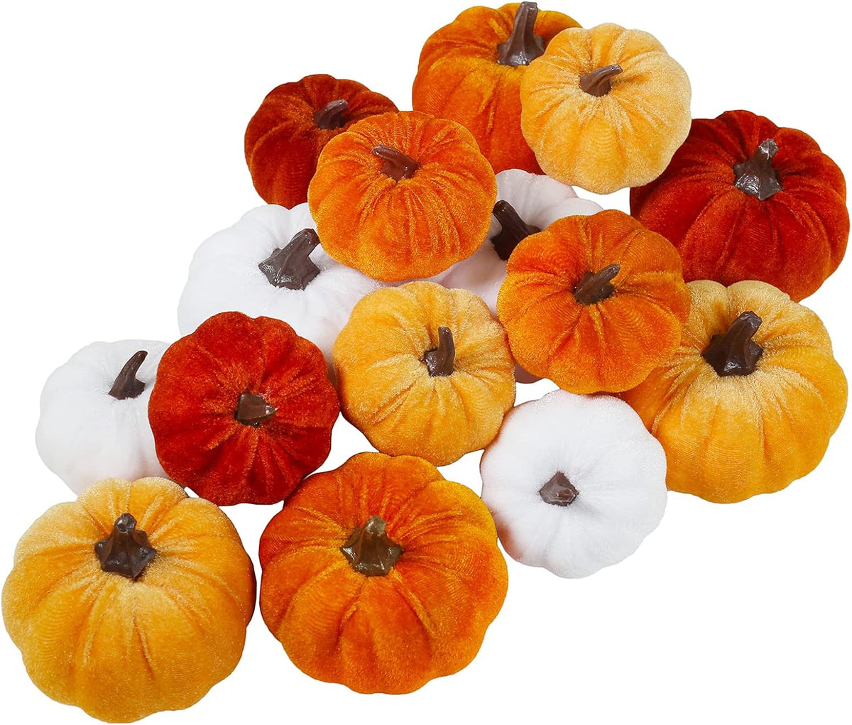 Velvet Pumpkins, Set of 16 — Burgundy, Bronze, Gray