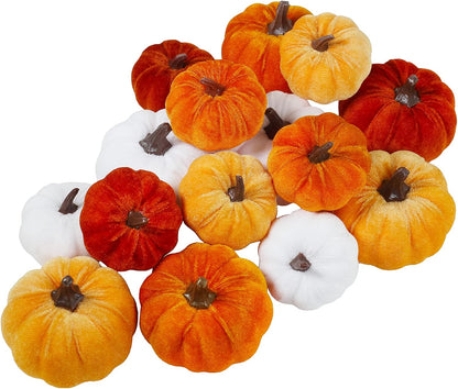 Velvet Pumpkins, Set of 16 — Burgundy, Bronze, Gray