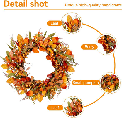 22" Fall Wreath for Front Door Pumpkin Artificial Wall Decor Autumn