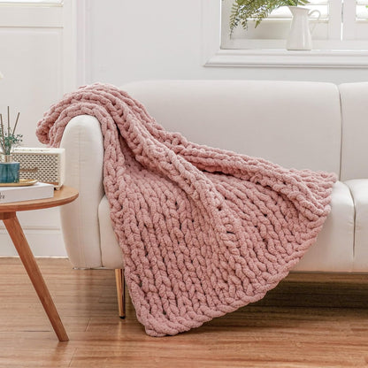 Chunky Knit Blanket Throw for Couch 51"×63" Light Grey