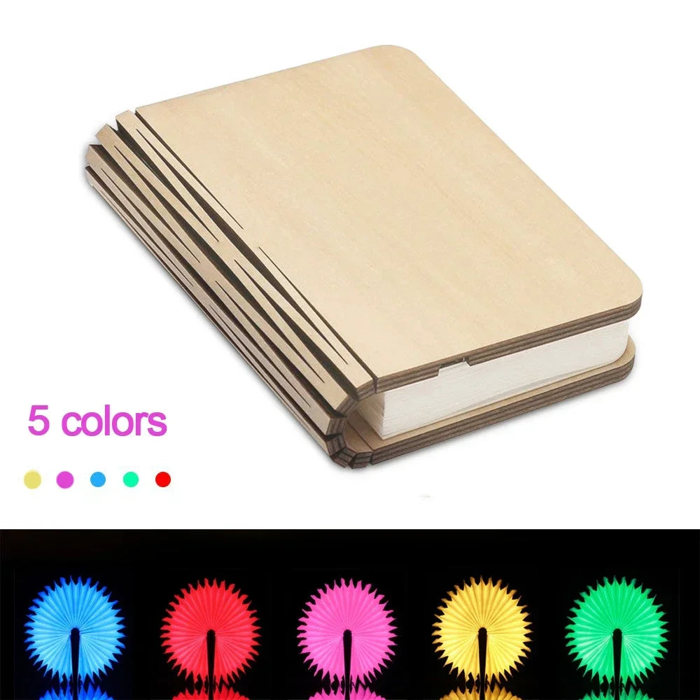 Maple folding book lamp, closed and open