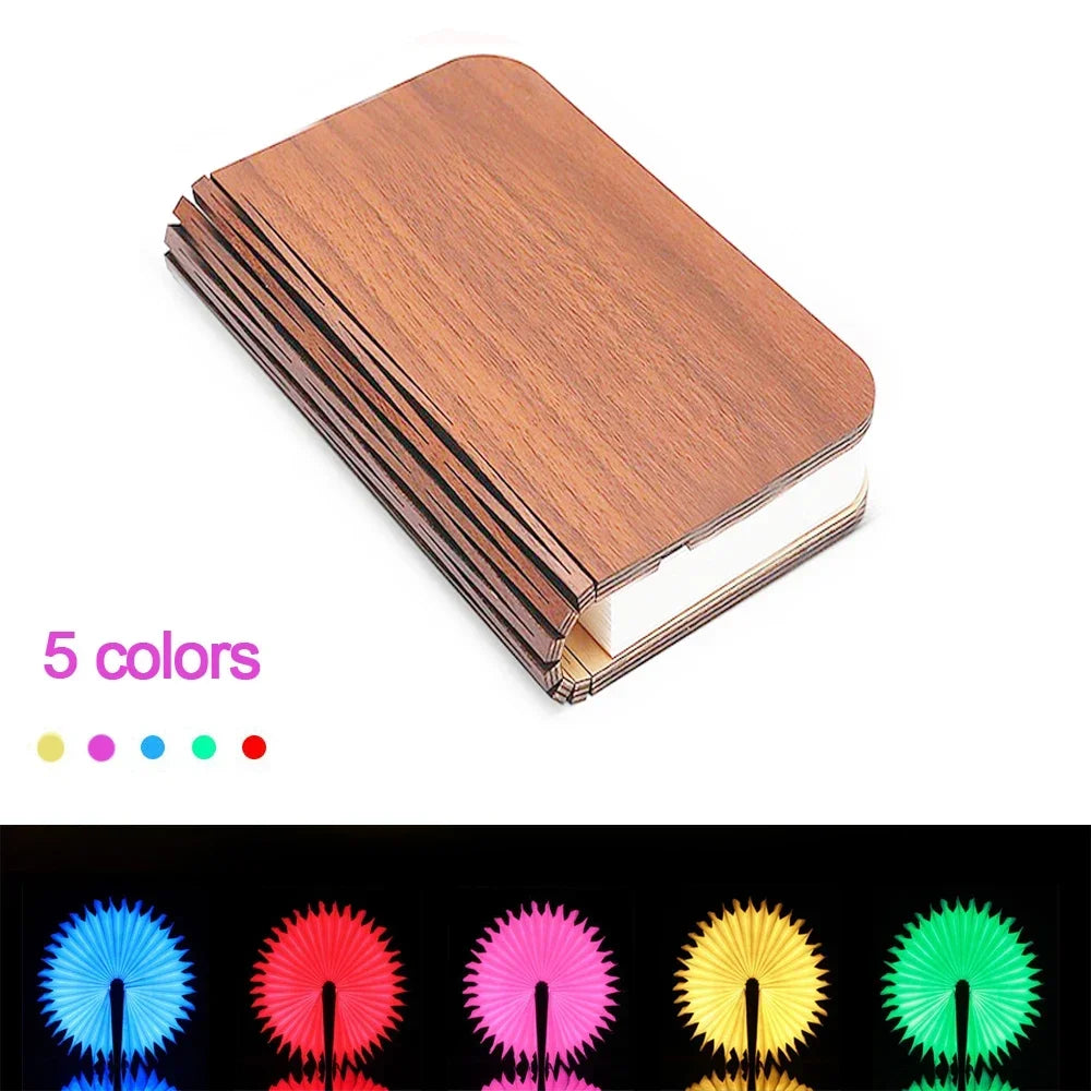Walnut folding book lamp, closed and open