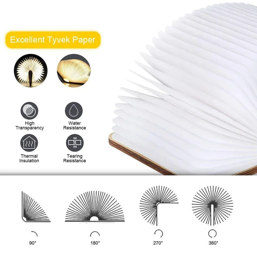 Book lamp folded shut, sitting like a hardback on a shelf