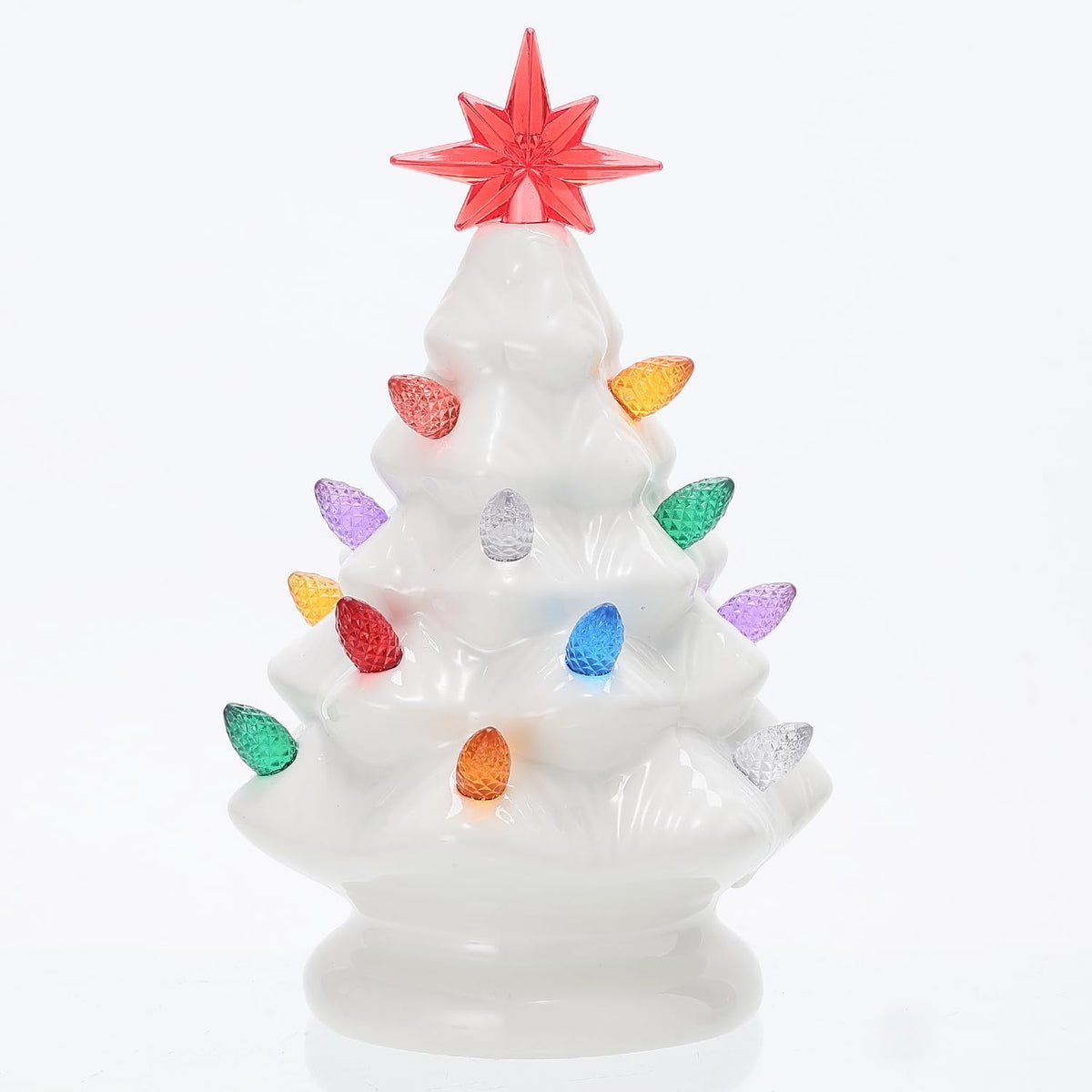 Set of 3 Mini 4.5" Inch Nostalgic LED Ceramic Christmas Tree with Lights Xmas Tree That Light up Hanging Ornaments White Golden Green Assorted for Holiday Decoration and Gifts