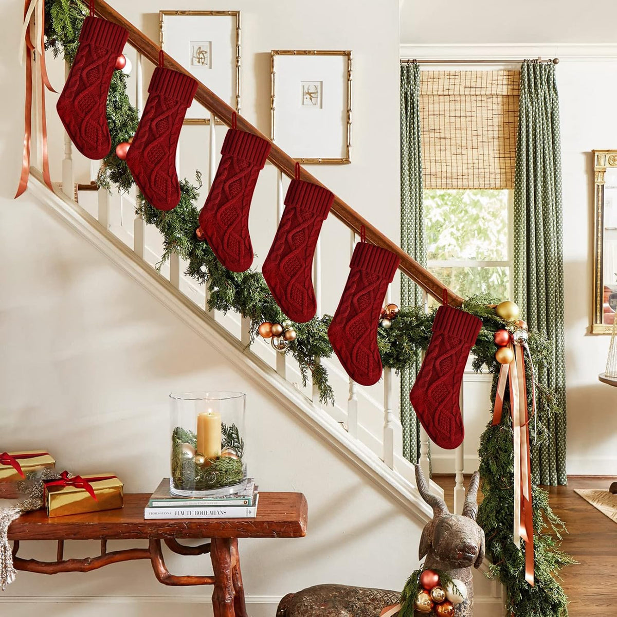 Pack 6,18" Unique Burgundy Knit Christmas Stockings, Style2