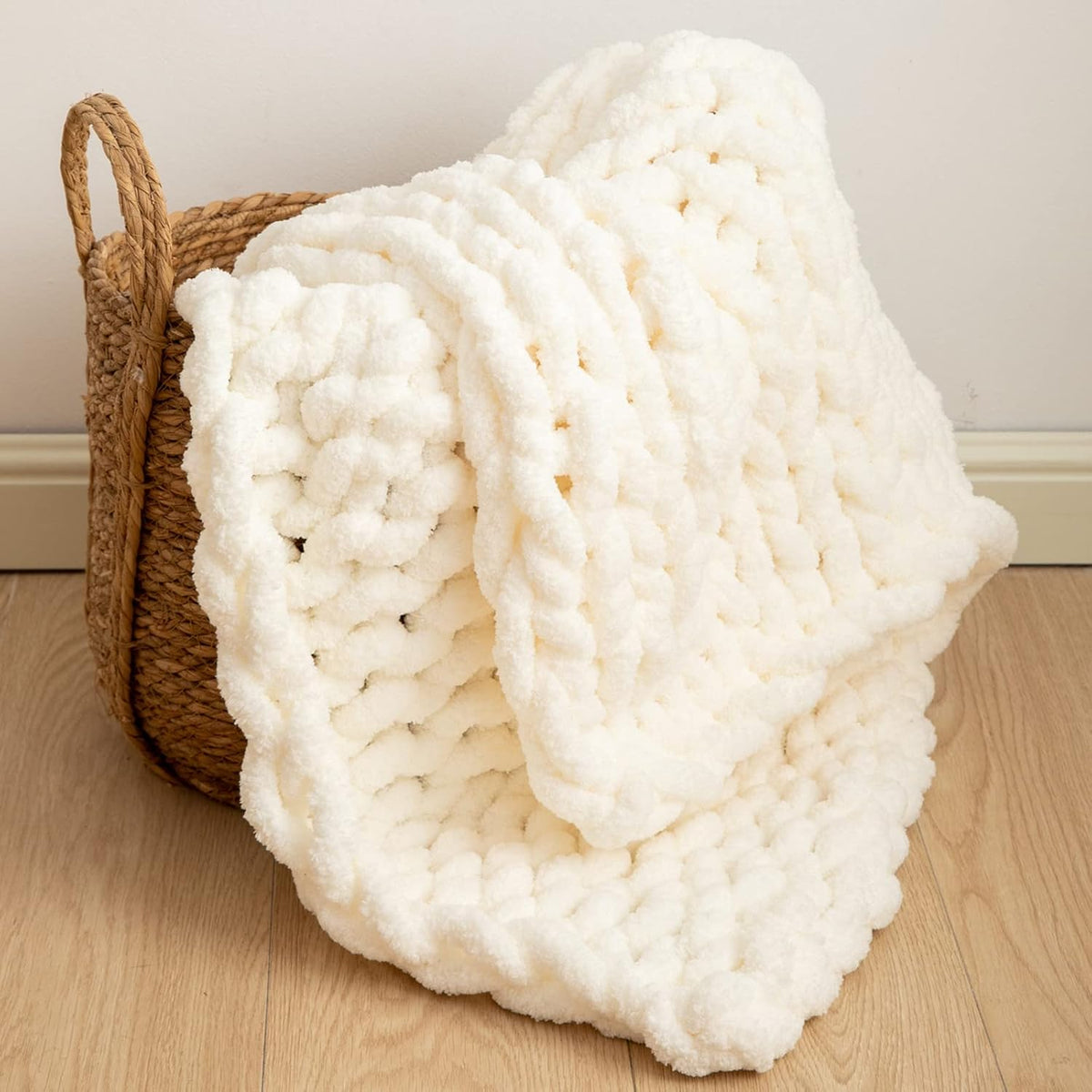 Chunky Knit Blanket Throw for Couch 51"×63" Light Grey