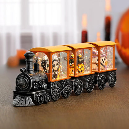 Halloween Snow Globe Lantern with Skeleton Halloween Decorations Indoor for Home, Battery Operated Train Snow Globe with Timer Swirling Glitter, Lighted Reaper Ghost Pumpkin Decor