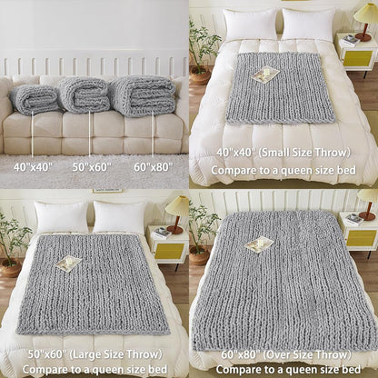 Chunky Knit Blanket Throw for Couch 51"×63" Light Grey