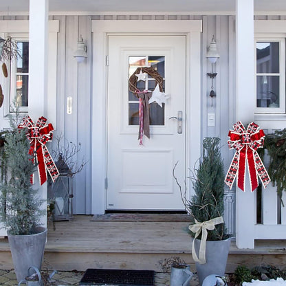 Large Christmas Bow for Wreath Red Velvet Bows Snowflake Plaid Tree Topper Bow for Front Door Christmas Holiday Indoor Outdoor Wall Decoration