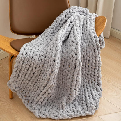 Chunky Knit Blanket Throw for Couch 51"×63" Light Grey