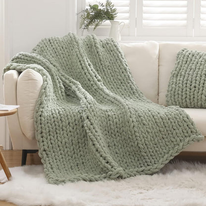 Chunky Knit Blanket Throw for Couch 51"×63" Light Grey