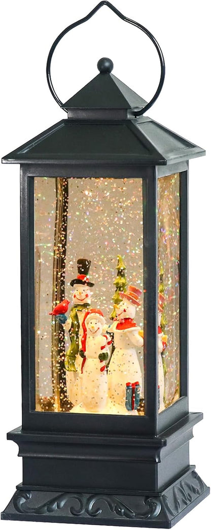 Christmas Snow Globe Lantern with Music, Battery Operated Lighted Swirling Glitter Water Lantern with Timer for Christmas Home Decoration, Santa