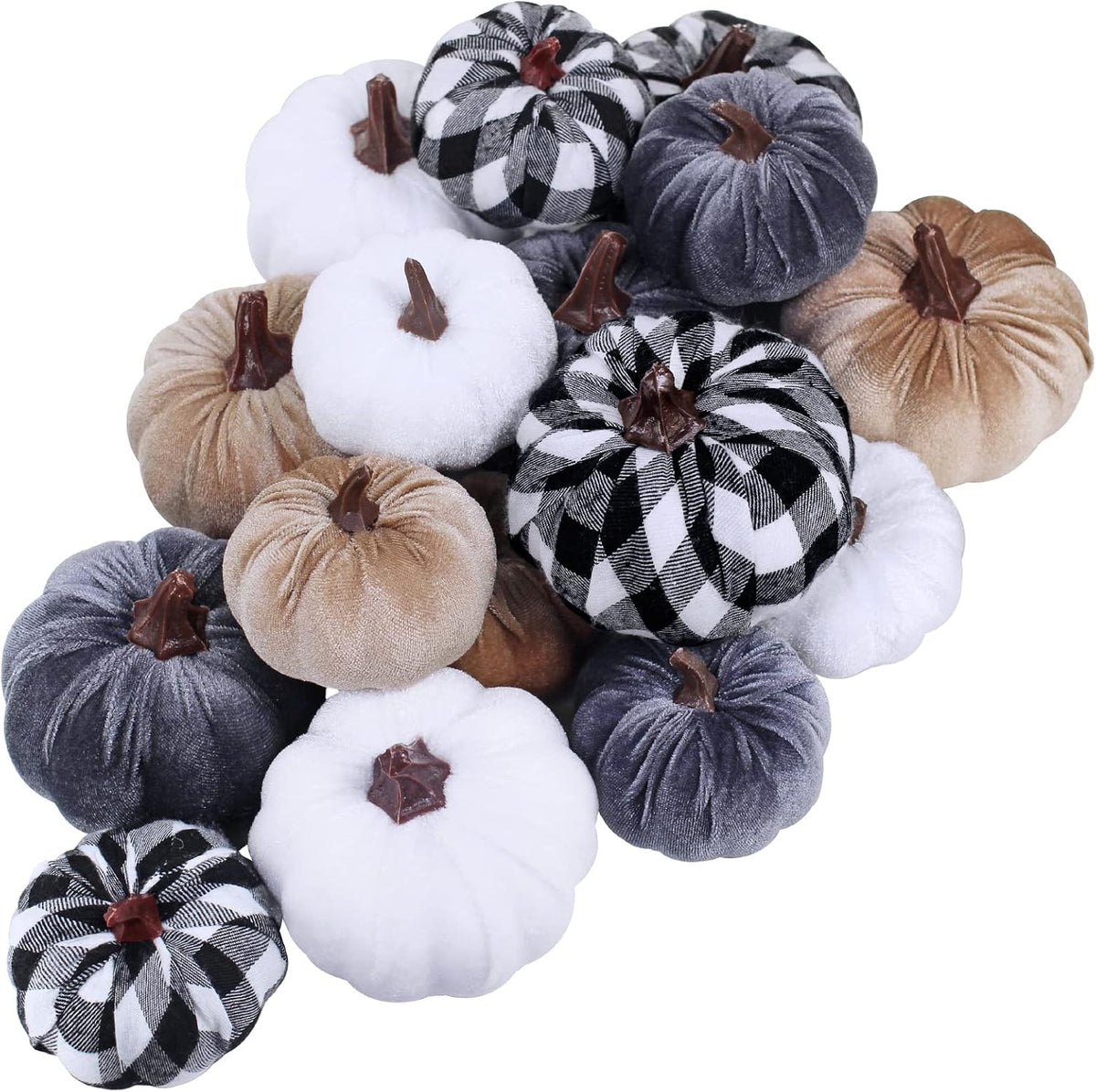 Velvet Pumpkins, Set of 16 — Burgundy, Bronze, Gray