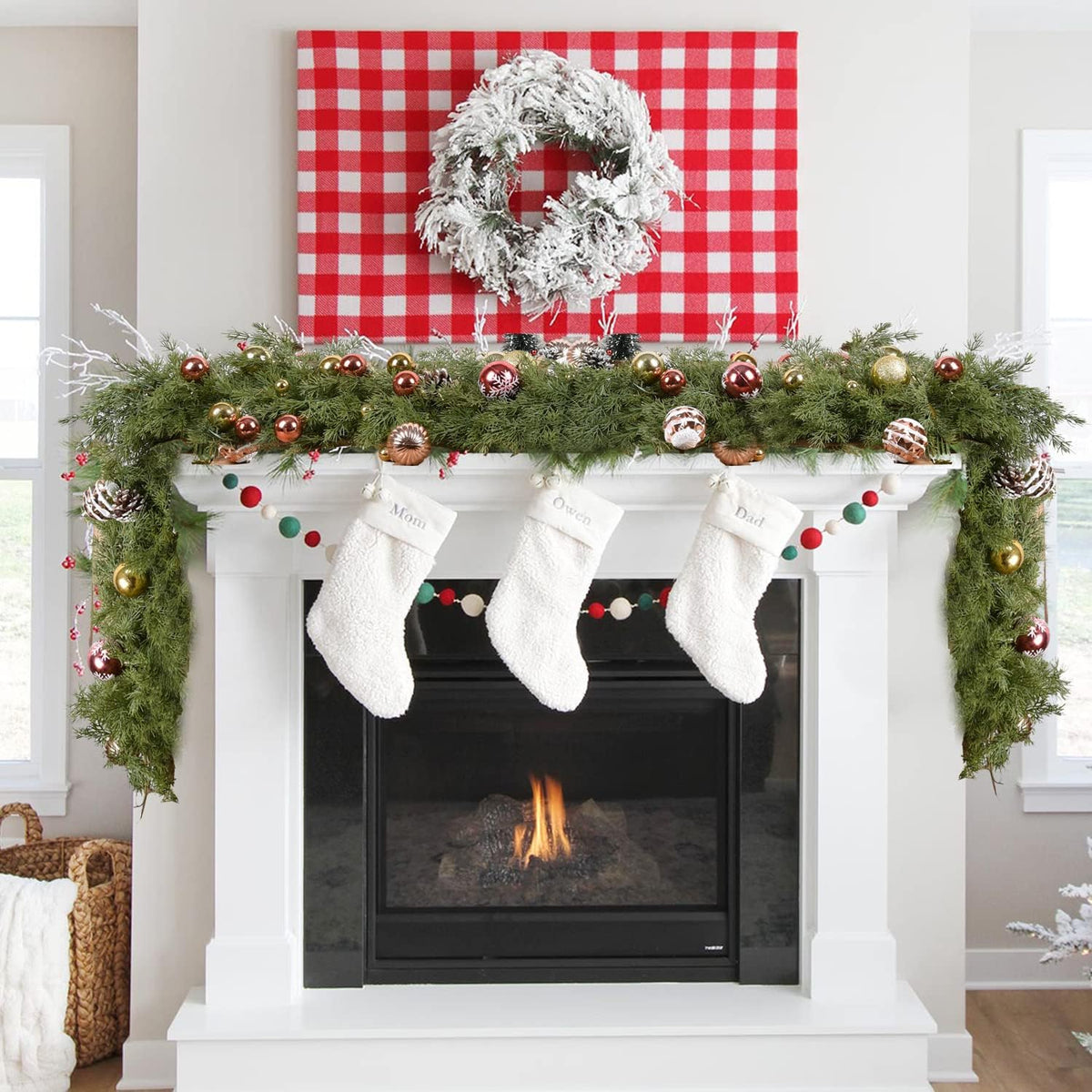 6.01Ft Christmas Garland Pine Cypress Artificial Greenery Garland,Artificail Pine Christmas Garland for Holiday Season Mantel Fireplace Table Runner Centerpiece Décor