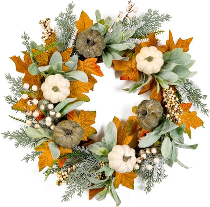 22" Fall Wreath for Front Door Pumpkin Artificial Wall Decor Autumn