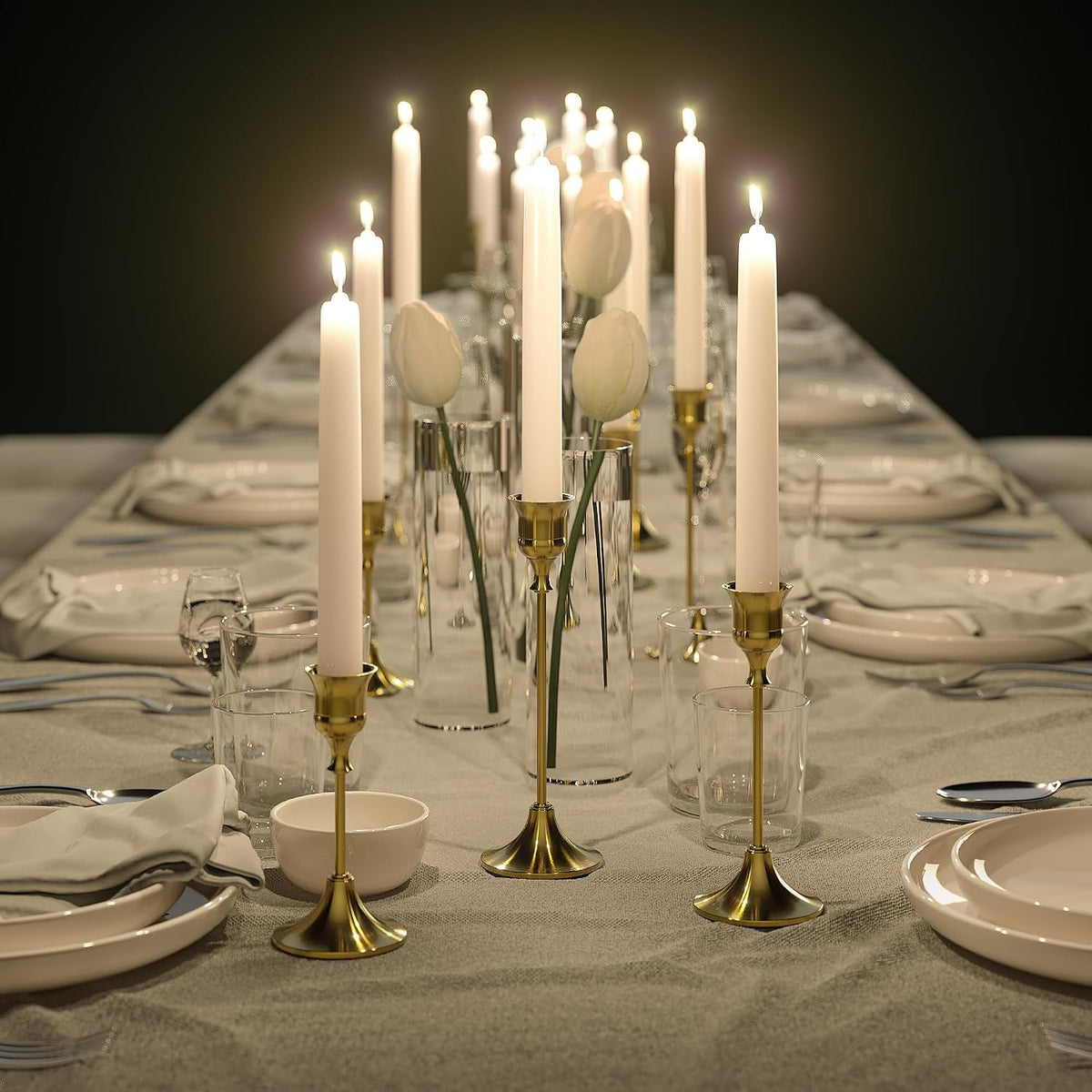 Brass Candle Holders Set of 3, Vintage Metal Candlestick Holders