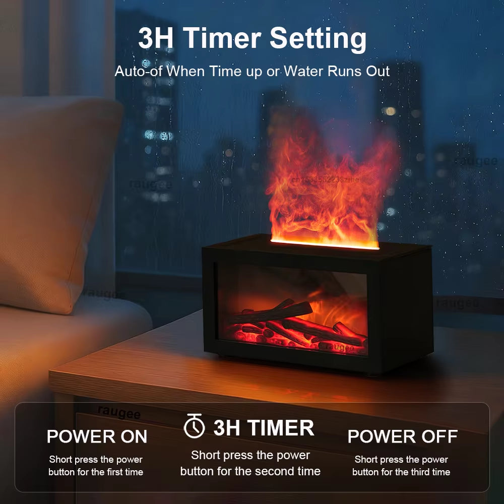 Air Aroma Humidifier Essential Oil Diffuser Mini Fireplace Flame Humidifier Home Aromatherapy Fragrance Diffuser with LED Night