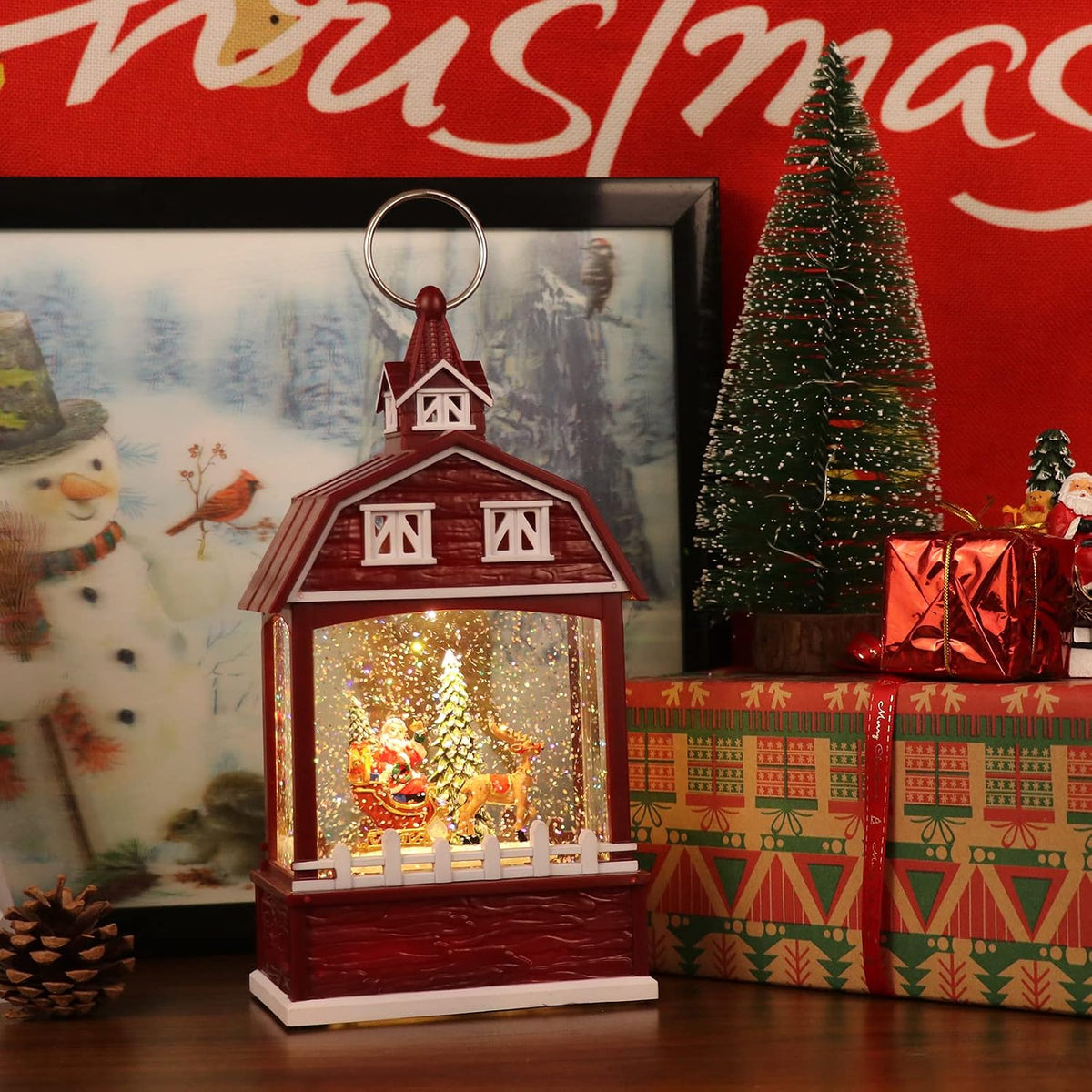 Santa Claus Red Musical Snow Globe Lantern with 6H Timer