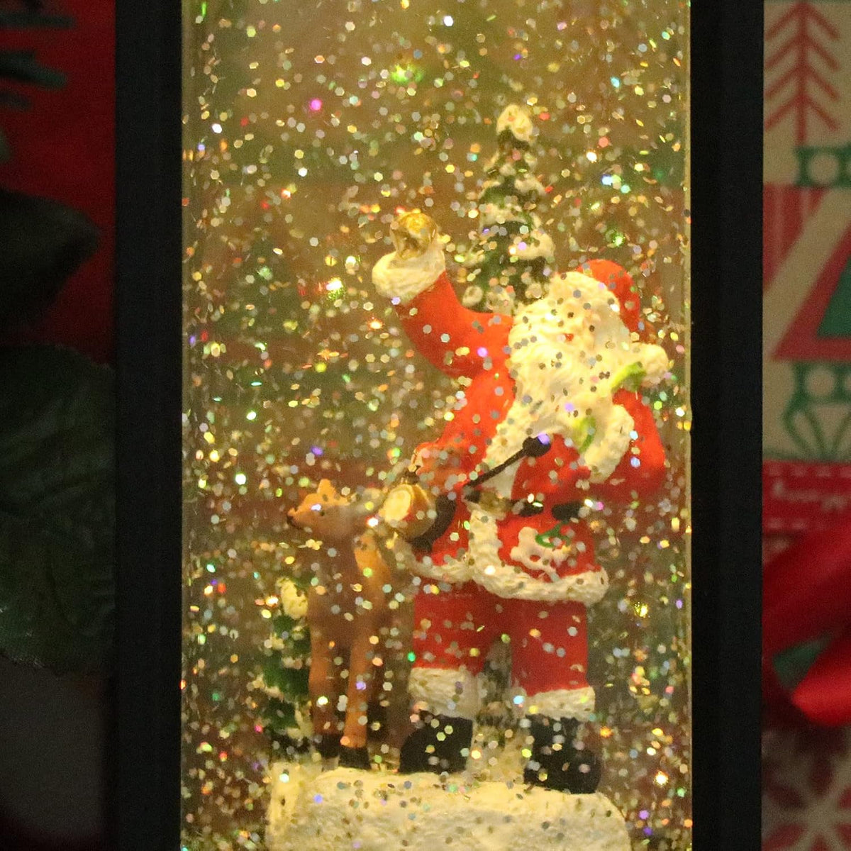Christmas Snow Globe Lantern with Music, Battery Operated Lighted Swirling Glitter Water Lantern with Timer for Christmas Home Decoration, Santa